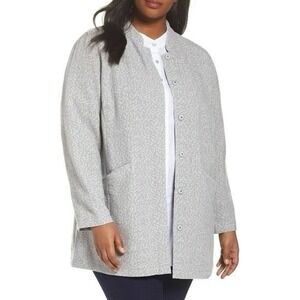 Eileen Fisher Pearl Textural Cotton Tencel Stretch Stand Collar Jacket‎ L